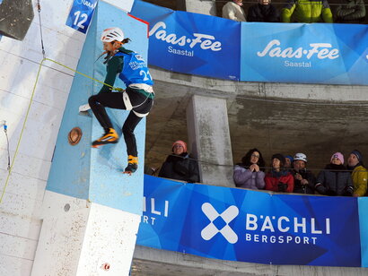 Louna Ladevant, dans le passage en dalle de la voie de finale. © UIAA / Kaspar Kellerhals Louna Ladevant, dans le passage en dalle de la voie de finale. © UIAA / Kaspar Kellerhals